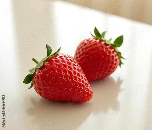 Fototapeta Bright red strawberries with a fresh texture, suitable for healthy food concepts, sweet fruit, and desserts.

