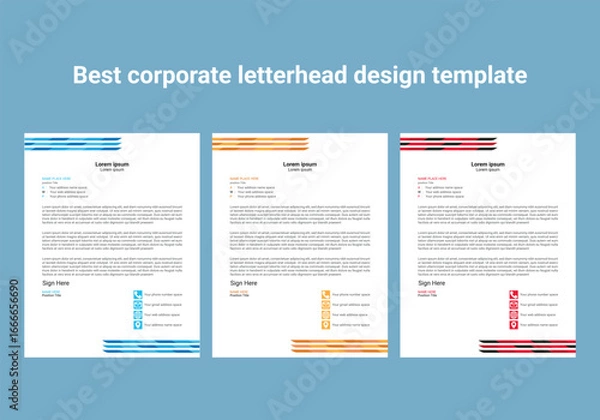 Obraz Clean and professional corporate company business letterhead template design with color variation bundle. Clean and professional corporate company business letterhead template design.