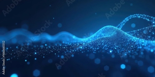 Fototapeta Abstract blue tech line, spinning data, internet background, technology, stream, wave