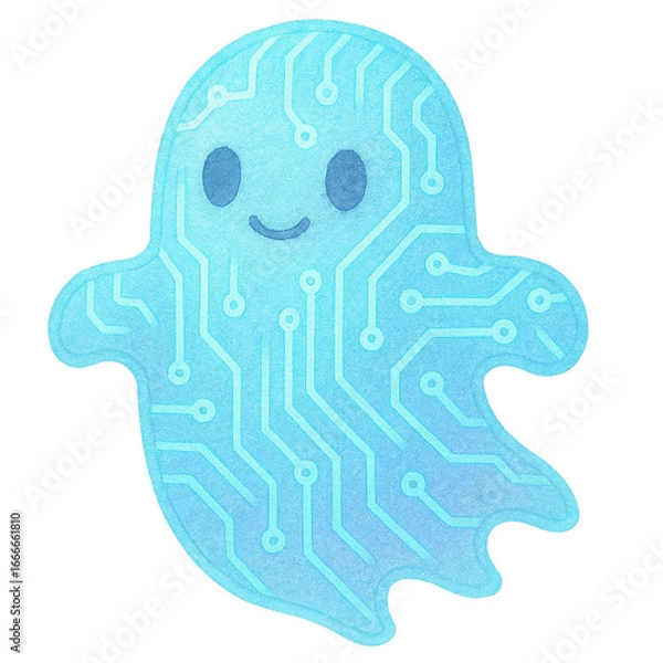 Fototapeta Cute Ghost with Circuit Patterns Ideal for Technology Themes