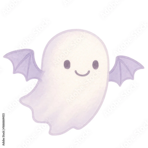 Fototapeta Cute cartoon ghost character with wings and friendly expression