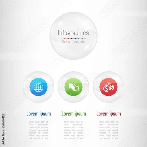 Fototapeta Infographic design elements for your business data with 3 options, parts, steps, timelines or processes. Transparent glass sphere concept, Vector Illustration.
