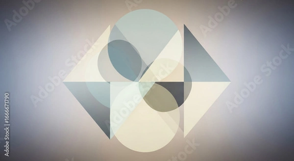 Fototapeta Modern geometric abstract design with soft pastel circles and triangles creating a sophisticated, clean aesthetic for branding.