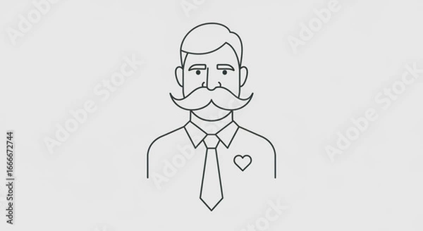 Fototapeta Elegant gentleman with mustache and heart symbol, perfect for branding, design, and love-themed projects
