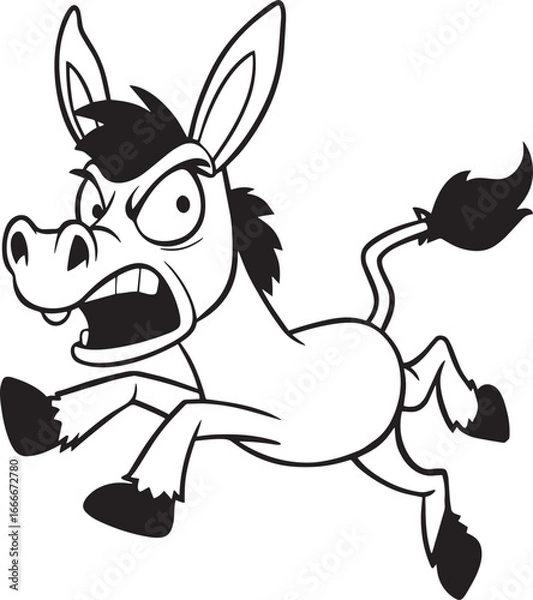 Fototapeta Angry cartoon donkey running isolated on white background