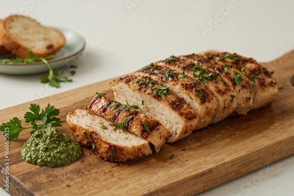 Obraz Grilled Chicken Breast with Chimichurri Sauce, Ready to Serve