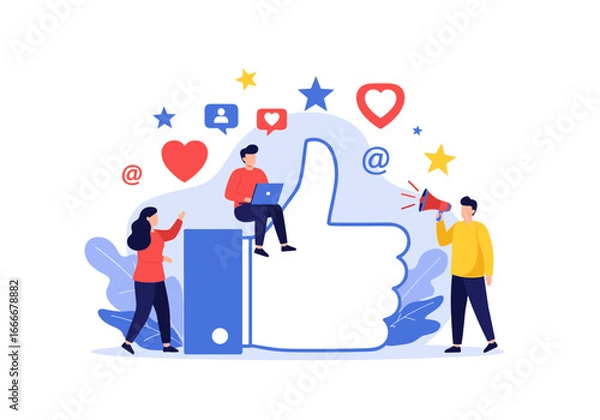 Fototapeta Social media marketing team working together to boost online engagement and reach a wider audience