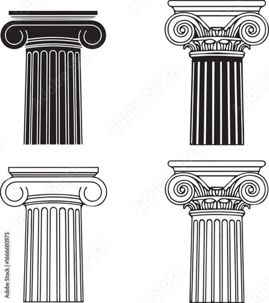 Fototapeta Set of classical column capitals isolated on white background