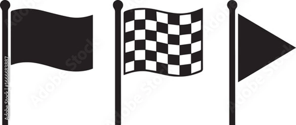 Fototapeta Set of three flags including checkered flag and triangle flag