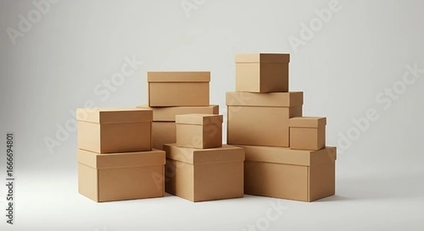 Fototapeta A Pile of Cardboard Boxes Ready for Moving or Storage