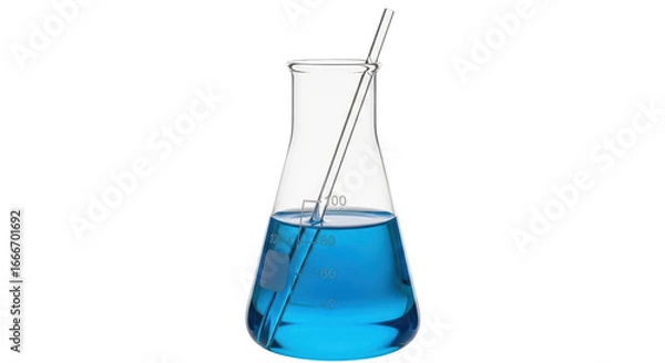 Fototapeta Isolated Erlenmeyer Flask with Blue Liquid