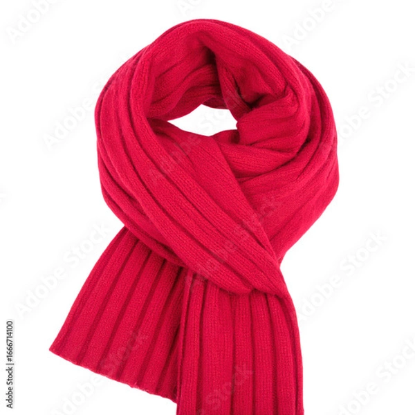 Fototapeta A red knitted scarf casually folded, featuring a soft and warm texture.