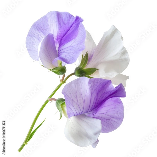 Obraz Delicate sweet pea flowers in violet and white shades on transparent background