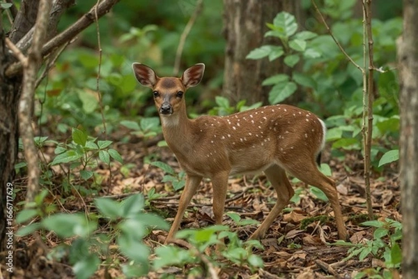 Fototapeta Wildlife of the Forest: The Life Cycle of a Thigh-Length Mouse-Deer Among Trees and Nature