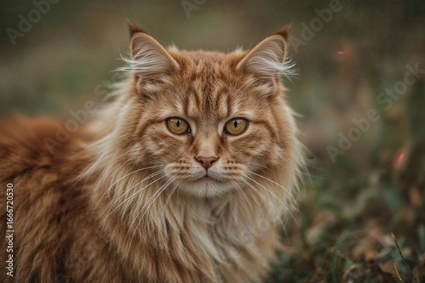 Fototapeta An adorable brown feline with charming features