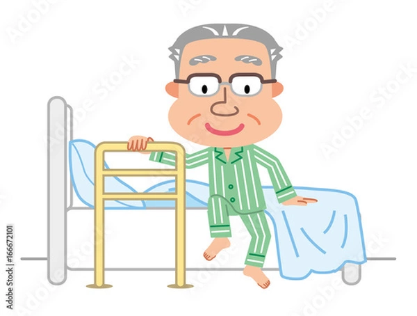 Fototapeta 手すり　ベッド　高齢者