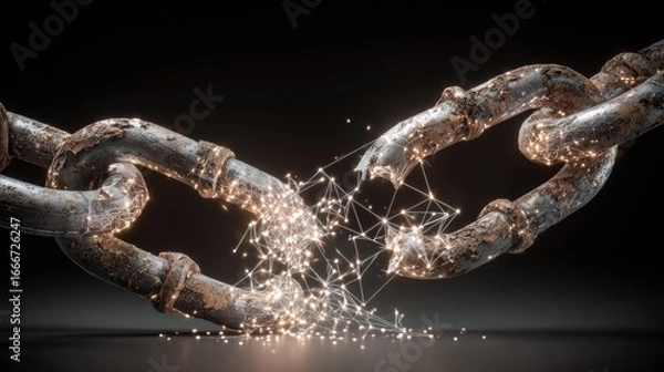 Obraz Rusty chain broken, digital sparks