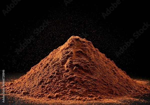 Fototapeta A pile of rich cocoa powder against a dark background