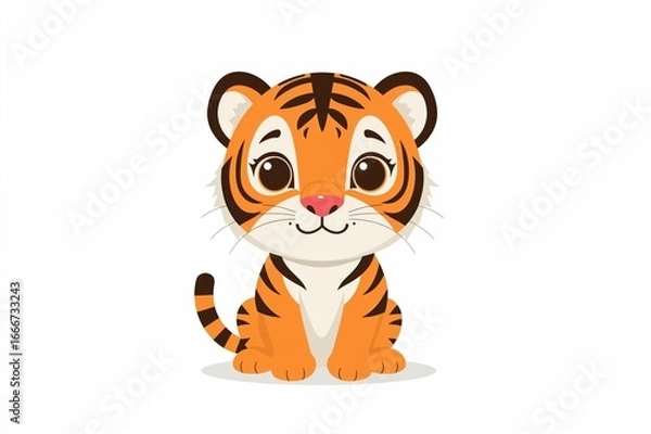 Fototapeta Adorable animated tiger designed in a minimalist style using generative AI techniques
