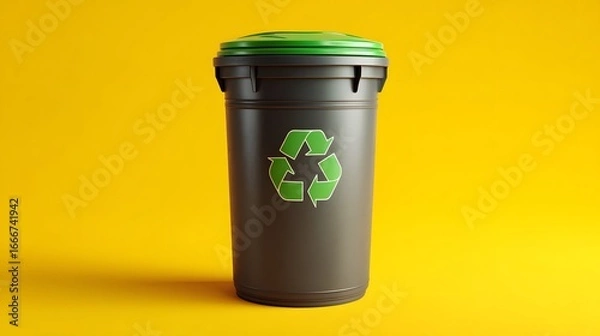 Fototapeta Trash Can with Plastic Garbage and Green Recycle Concept