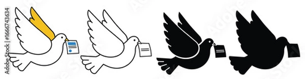 Fototapeta Flying dove carrying envelope vector illustration set