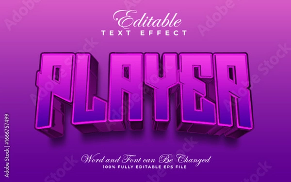 Fototapeta Player 3D editable text effect style