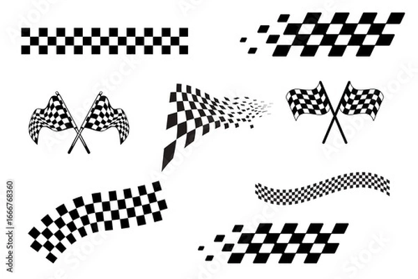Fototapeta Set of Race flags icons, checkered pattern lines