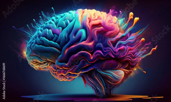 Fototapeta Colorful  brain  icon  neon glow color  abstract  idea and art background