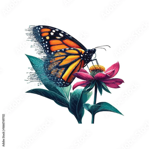 Obraz Botanical vector art illustration depicting a Monarch butterfly 