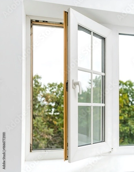 Fototapeta Open white window with view of trees