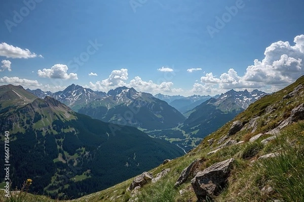 Fototapeta Stunning alpine scenery in a mountain valley