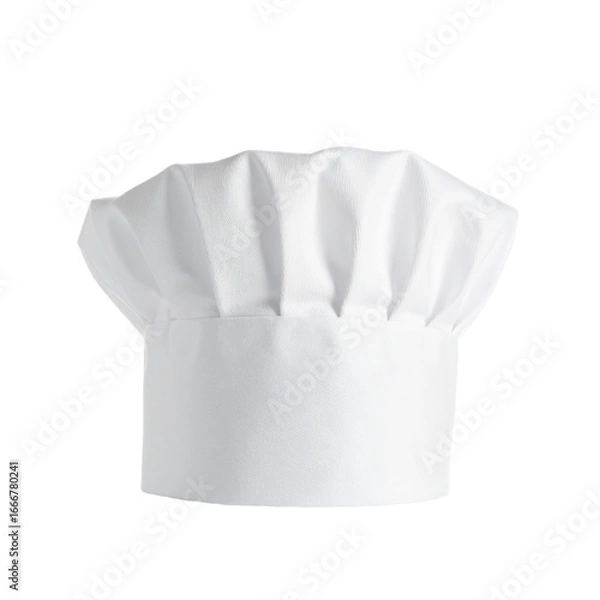 Fototapeta A classic white chef's hat with pleated folds and a smooth band, isolated on a transparent background.