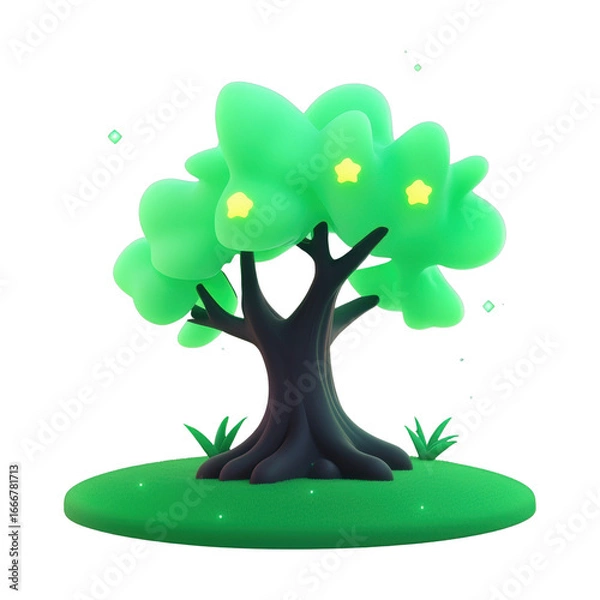 Fototapeta Whimsical glowing tree with stars in a magical setting