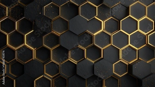 Obraz Black honeycomb pattern with gold accents