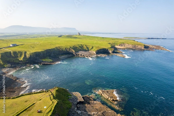 Fototapeta Classiebawn Castle aerial drone view on Sligo coast