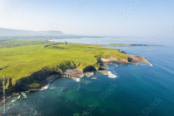 Fototapeta Classiebawn Castle aerial drone view on Sligo coast