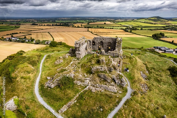 Fototapeta Rock of Dunamase ruins viewed by aerial drone