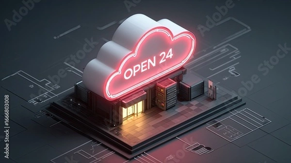 Obraz Cloud server, 24/7 access, digital, modern