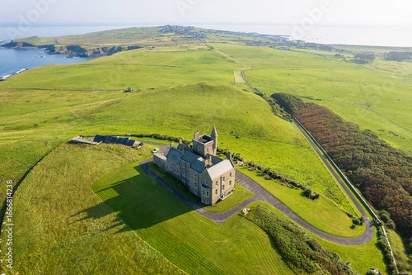 Fototapeta Classiebawn Castle aerial drone view on Sligo coast