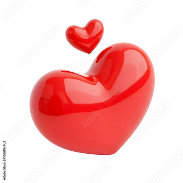 Fototapeta Two glossy red hearts floating isolated on transparent background