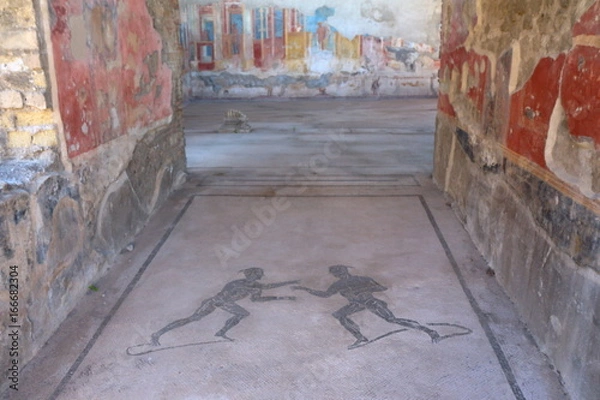 Fototapeta Mosaics at Pompeii archaeological site, the ancient Roman city, destroyed in 79 BC by the eruption of Mount Vesuvius.