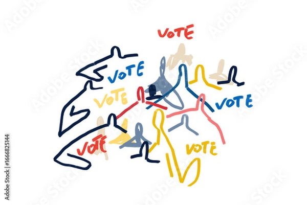 Fototapeta Vote with abstract people, expressionism style art. Illustration Concept with people say vote. Concept to vote for election.