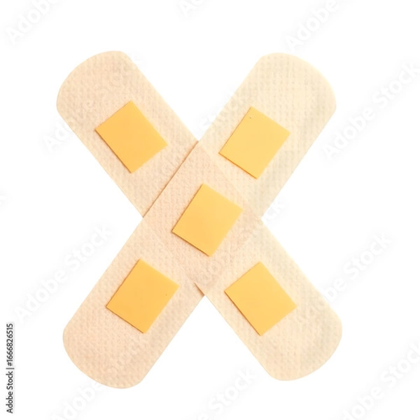 Fototapeta Two adhesive bandages crossed forming an x shape isolated on transparent background