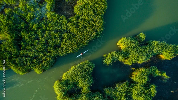 Fototapeta Aerial view Reeds island in the lake on Hungary, Sukoro, Velence.