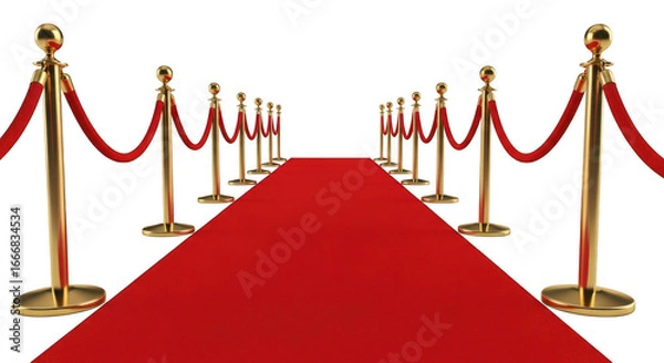 Fototapeta A red carpet with golden posts on transparent background
