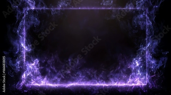 Fototapeta an empty textbox background with magical purple smoke corners on a dark glowing background.