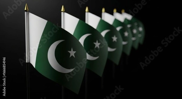 Obraz Row of Pakistani Flags – Symbol of Unity and National Pride