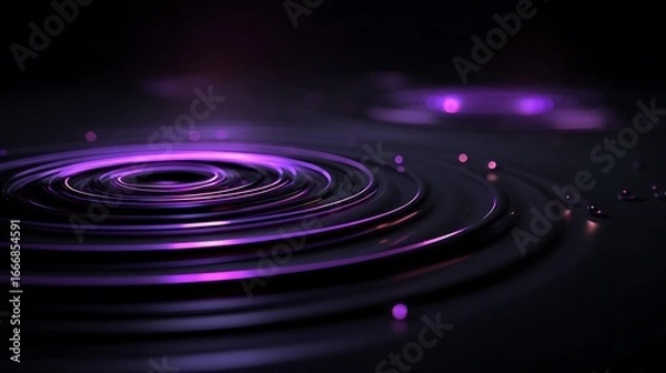 Fototapeta Multiple concentric rings radiating purple light pulses on a sleek dark surface with subtle reflections.
