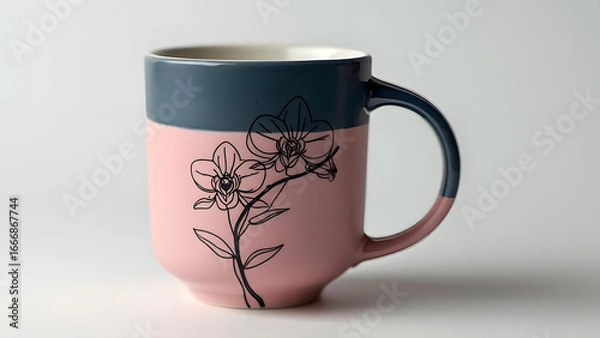 Obraz cup with floral pattern on a white background