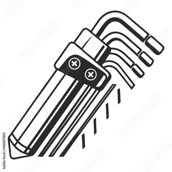Fototapeta Bold black and white line art illustration of a set of Lshaped hex key wrenches.